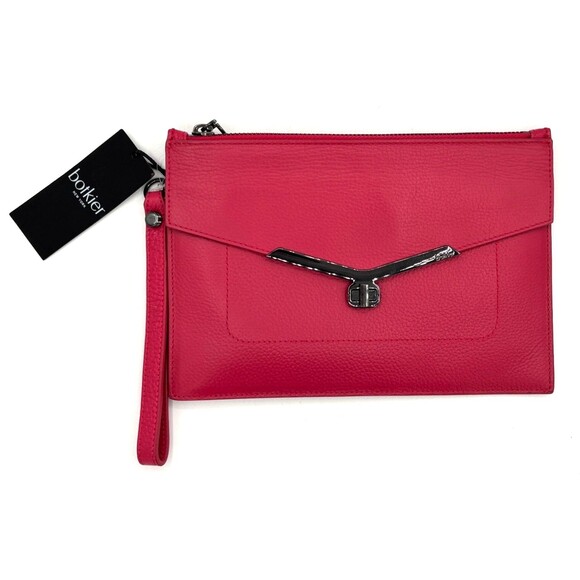 Botkier NY Valentina Wristlet Party Pink Leather Turn Lock Front Zipper Top NWT - Picture 1 of 16